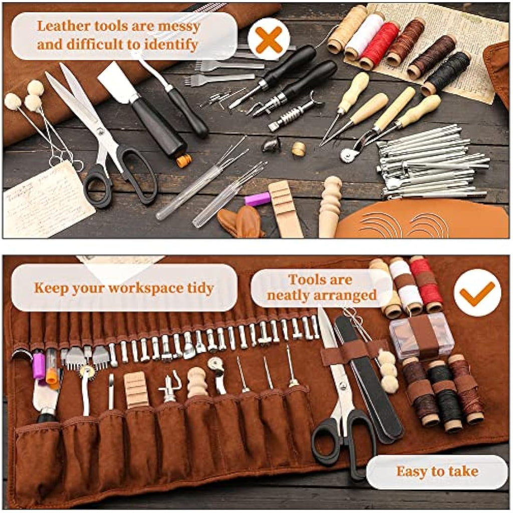 72PCS Leather Working Kit with Stamping Tools and Storage Bag