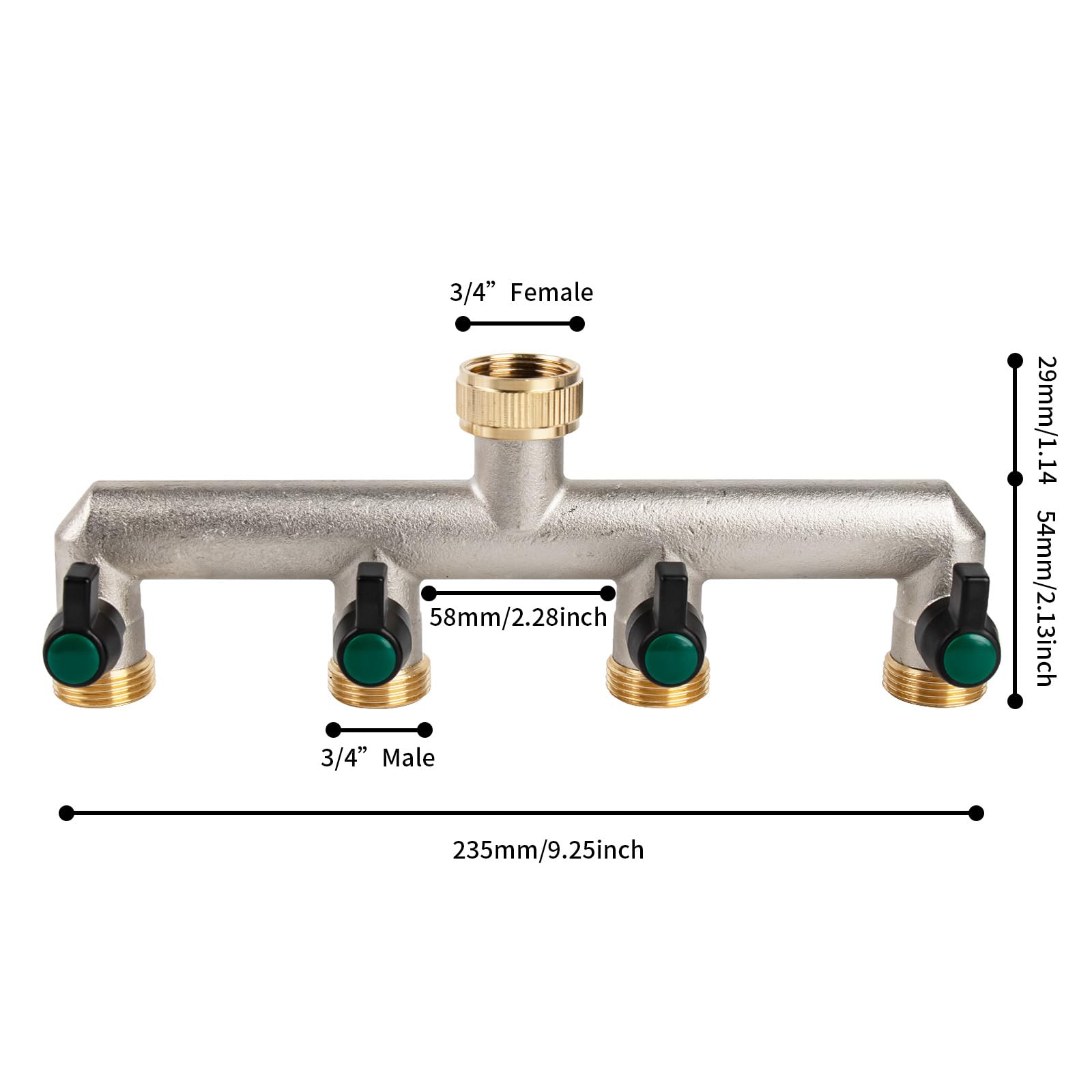 Tesmotor 4-Way Brass Garden Hose Tap Splitter | 3/4 Inch Heavy-Duty Valve