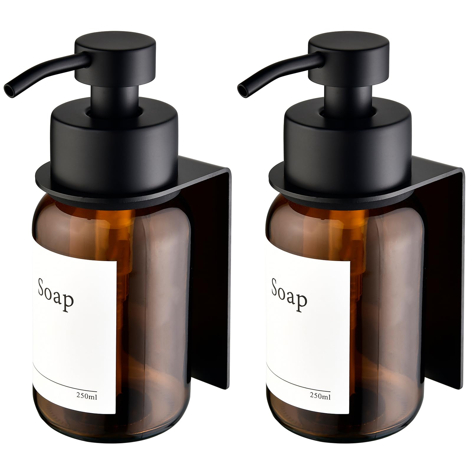 Jolof Store 2-Pack Glass Soap Dispenser | Wall Mount Stainless Steel Pump