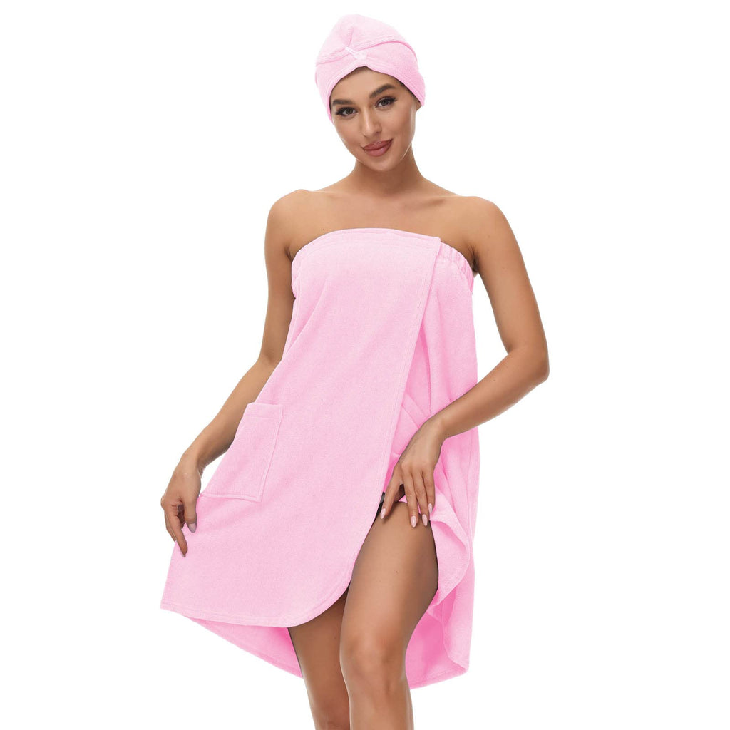 Verve Jelly Women's Bath Wrap Set with Hair Towel Spa Shower Body Wrap Robe Pink XXL - image 3