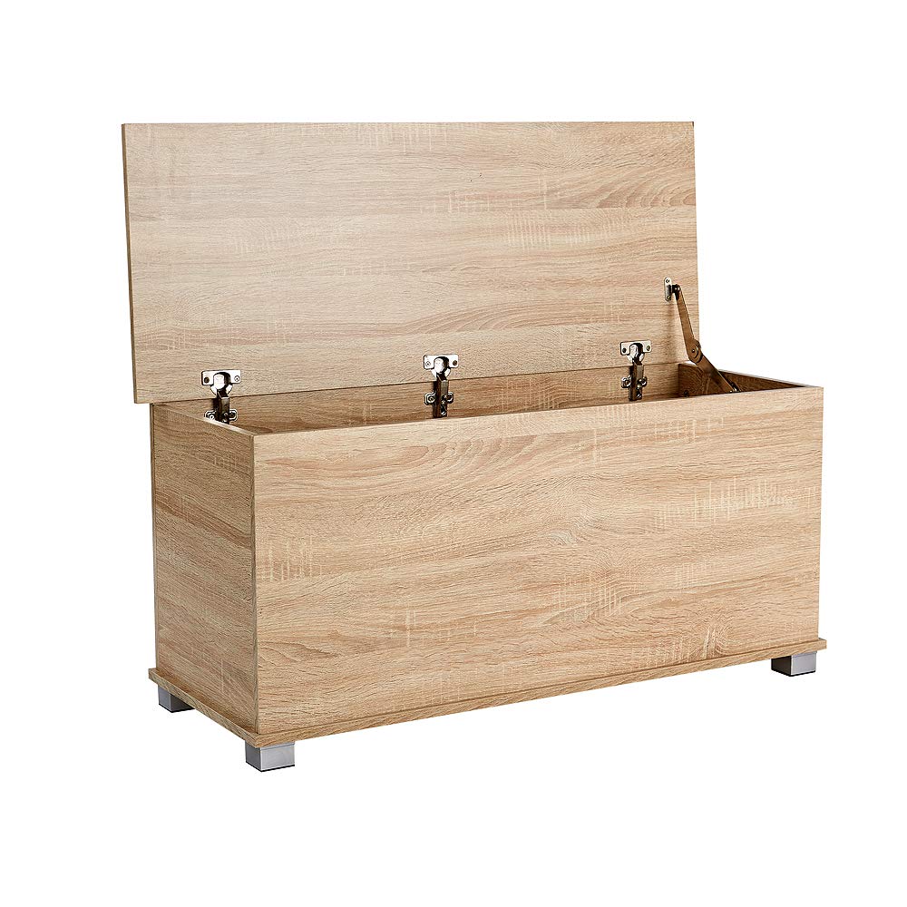 Home Source Sonoma Oak Ottoman Storage Chest | 99cm Toy Blanket Box