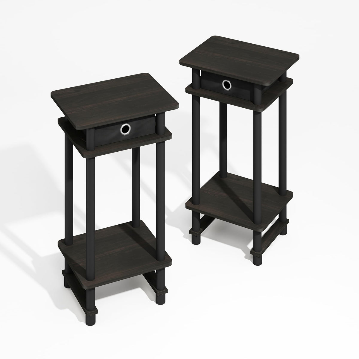 Furinno MODERN Side Table Set of 2, 3-Tier End Table with Storage Bin, Open Shelf Night Stand, Bedside Table, for Living Room, Bedroom, Black Espresso - image 5