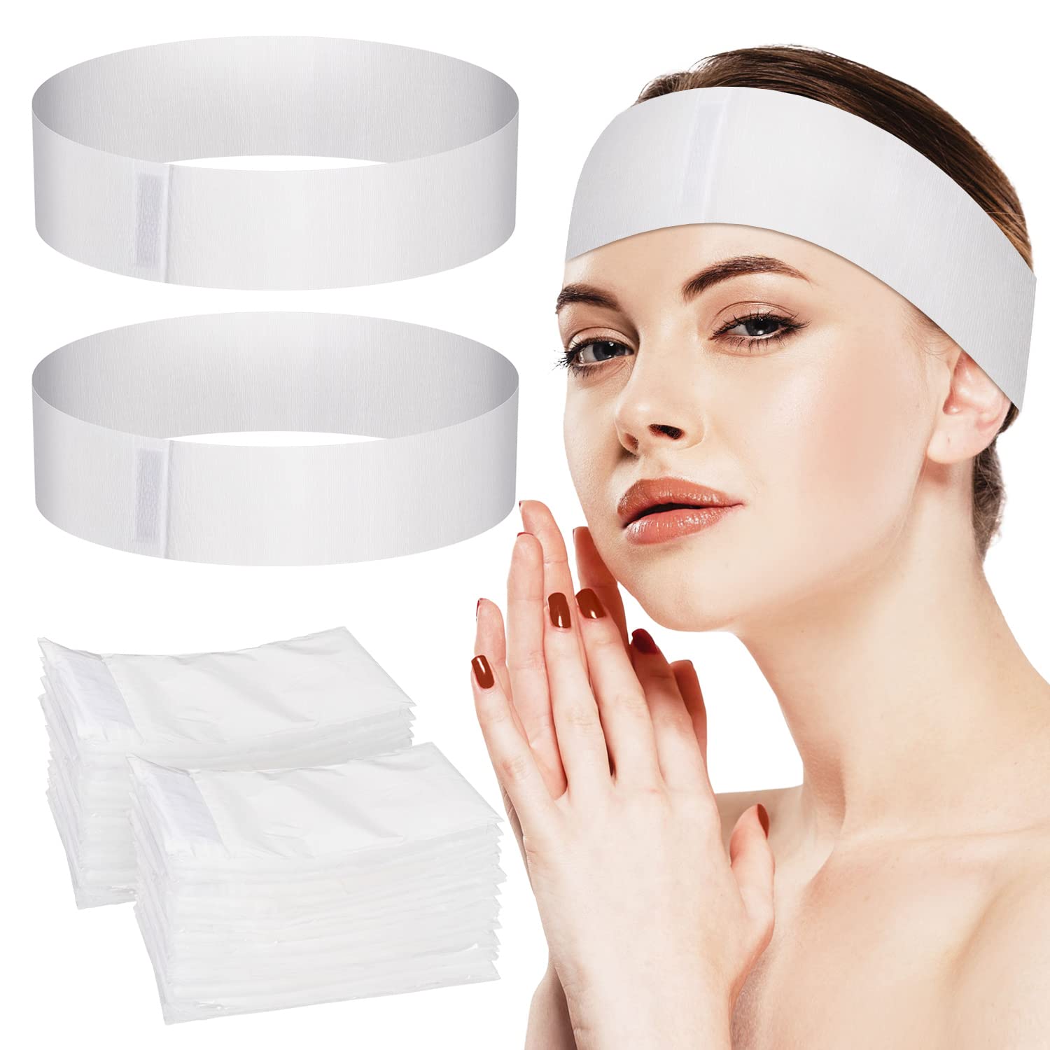 Noverlife 100PCS Disposable Spa Facial Headbands – Adjustable Non-Woven