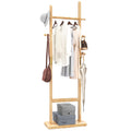 Aibiju 180cm Wooden Free Standing Coat Rack with 5 Hooks - Natural Wood