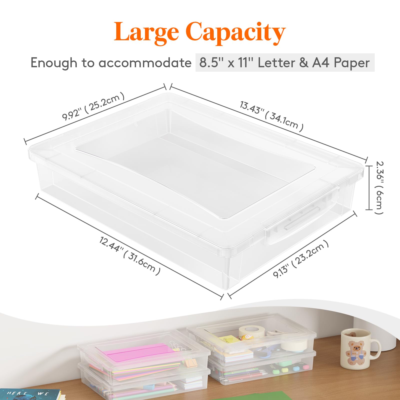 Lifewit 6 Pack Clear A4 Paper Storage Boxes with Latching Lids | Stackable