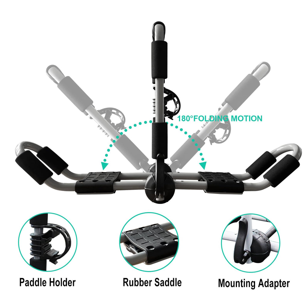 ASMSW Folding Kayak Roof Rack | 4-in-1 Adjustable J-Bar with Straps