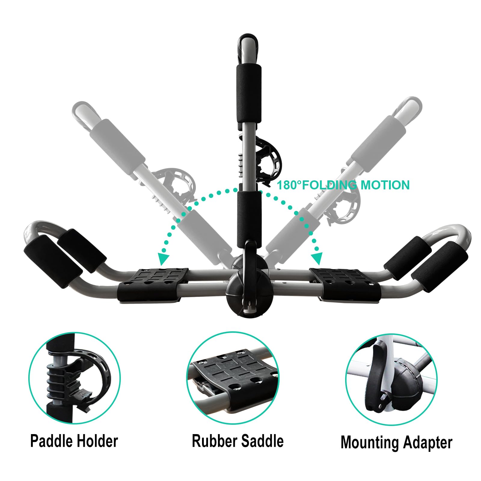 ASMSW Folding Kayak Roof Rack | 4-in-1 Adjustable J-Bar with Straps
