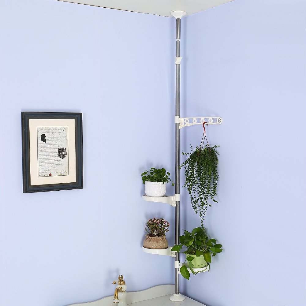 BAOYOUNI Tension Rod Plant Stand – Adjustable Window Sill Flower Rack