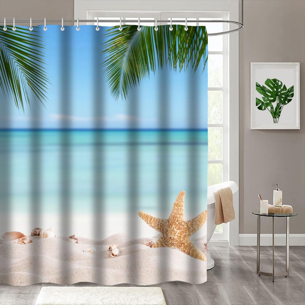 Summer Beach Shower Curtain – Waterproof Polyester, 72x72