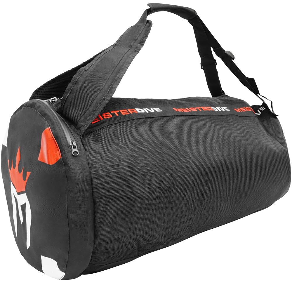 Meister Mesh Duffel Backpack Dive Bag with Dry Pocket for Scuba – Black