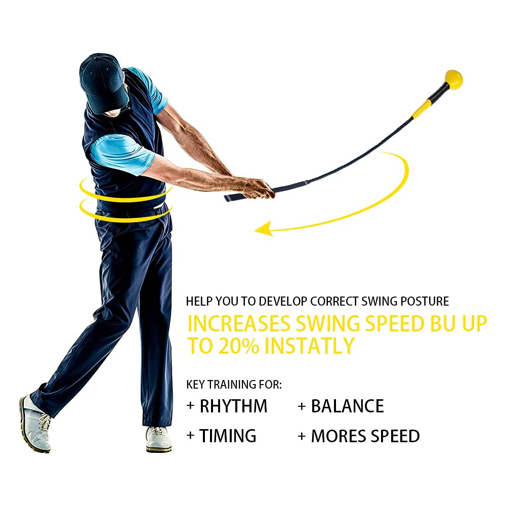 JARAGAR Golf Swing Trainer - 48 Inch Power Flex Training Aid, Yellow