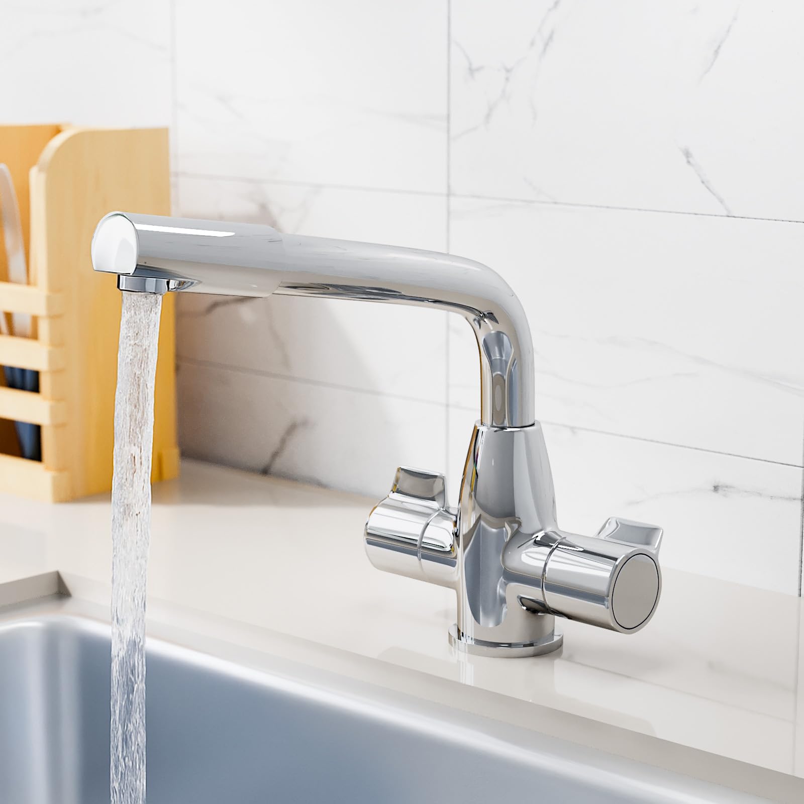 Kitchen Sink Mixer Tap | Chrome Solid Brass Swivel Monobloc