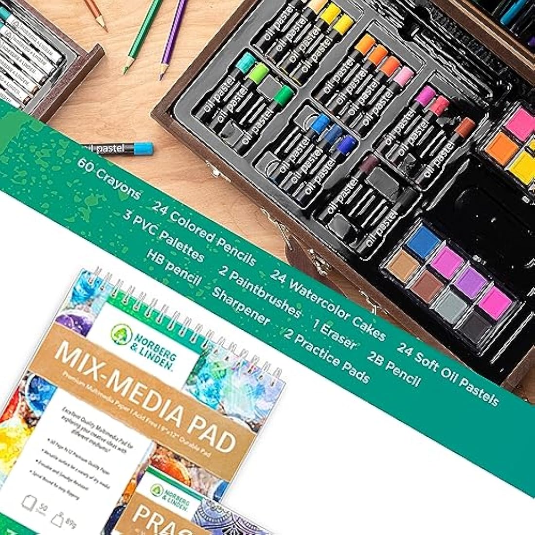 Norberg & Linden 144-Piece Professional Art Set in Deluxe Wooden Box