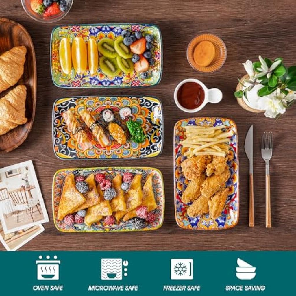 vancasso SIMI Bohemian Porcelain Rectangle Serving Plates - Set of 6