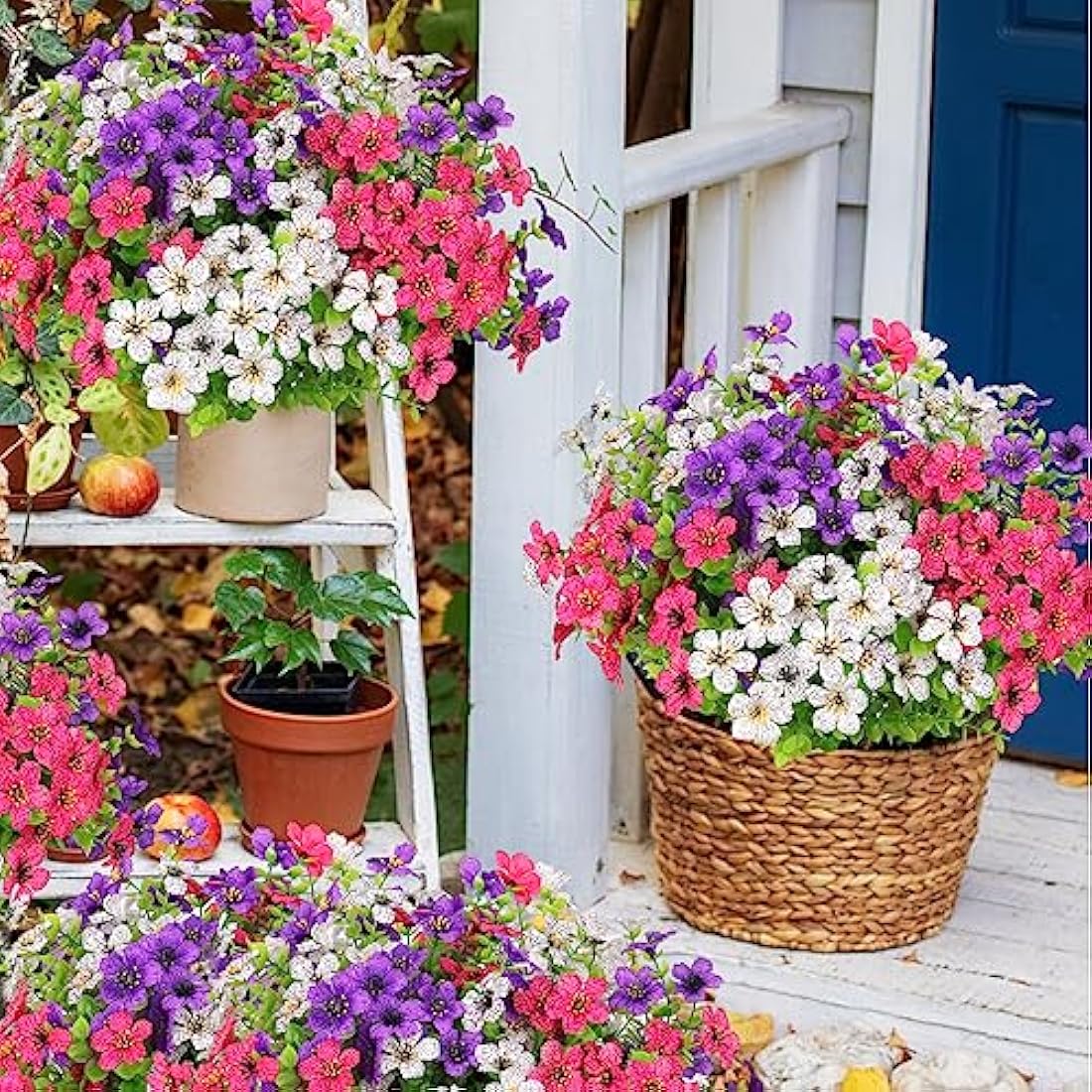 LOMOHOO 9 Bundles Artificial Flowers - UV Resistant Faux Outdoor Plants