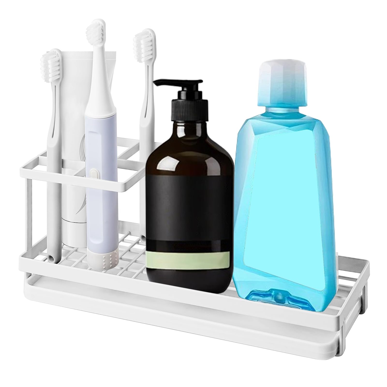 LAWALEISHE Carbon Steel Toothbrush Holder with Drip Tray – White Organizer