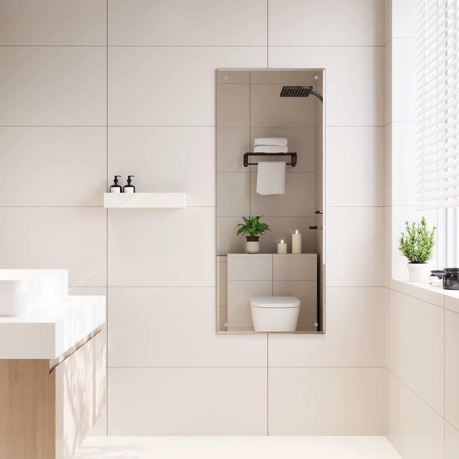 Dripex Frameless Rectangle Wall Mirror | 110x45cm Bevelled Edge Glass