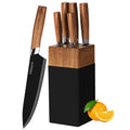Lapelux 5-Piece Kitchen Knife Set with Block | Wood Grain Handle