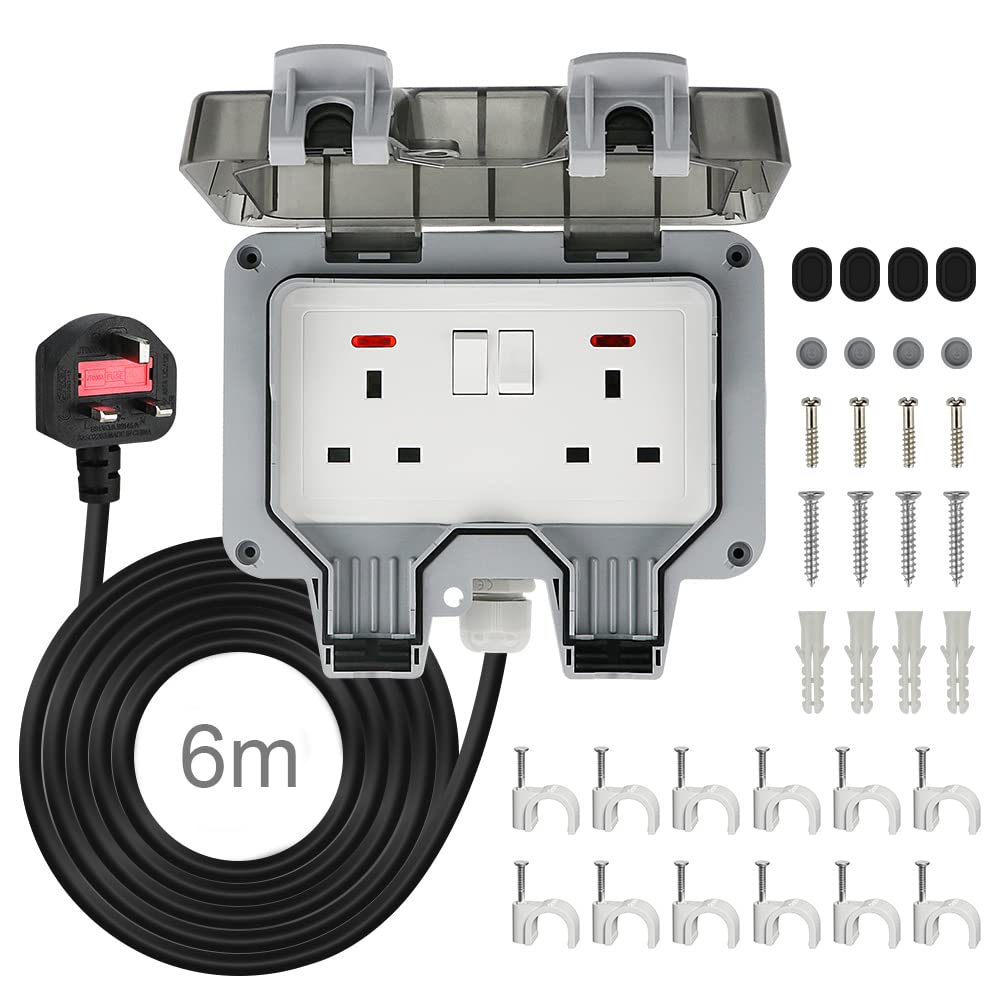 Anesty Outdoor Socket | IP66 Waterproof 2 Gang with 6m Extension Lead