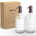 NIKITA Glass Soap Dispenser Set – 500ml Silver Stainless Steel Pump