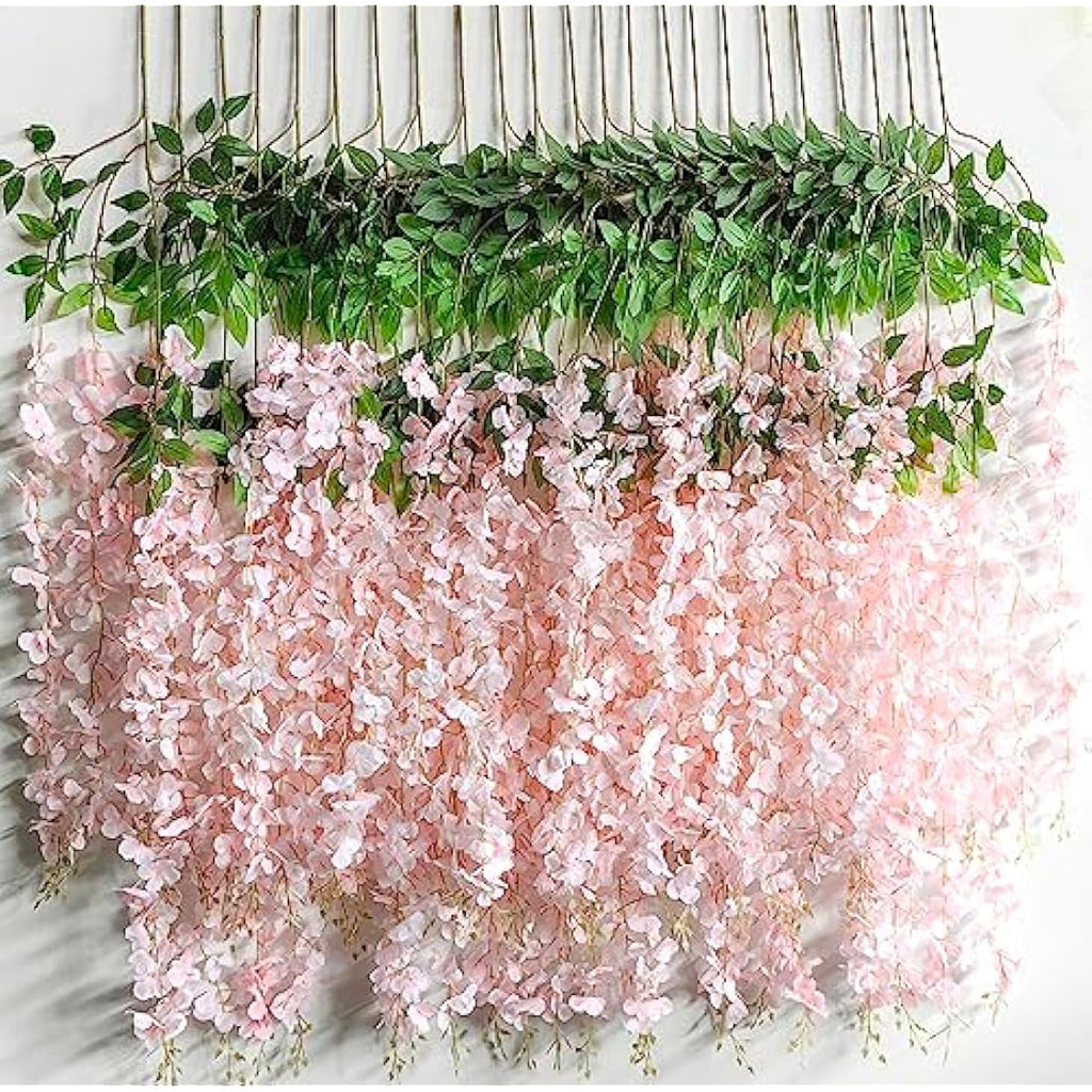 Jolof Store Artificial Wisteria Flower Garlands - 12 Pack Pink Silk Vine