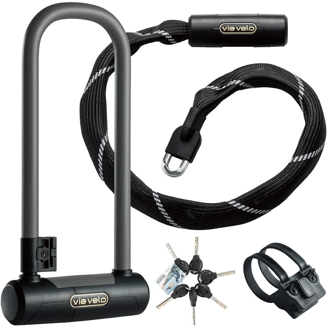 Via Velo Heavy-Duty Bike U-Lock and Chain Set | Sold Secure Gold