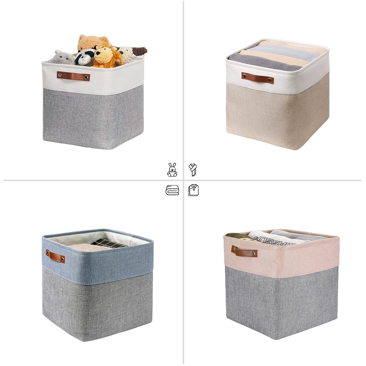 Mangata Fabric Storage Cubes for Kallax – Set of 4 Foldable Bins, Grey Blue