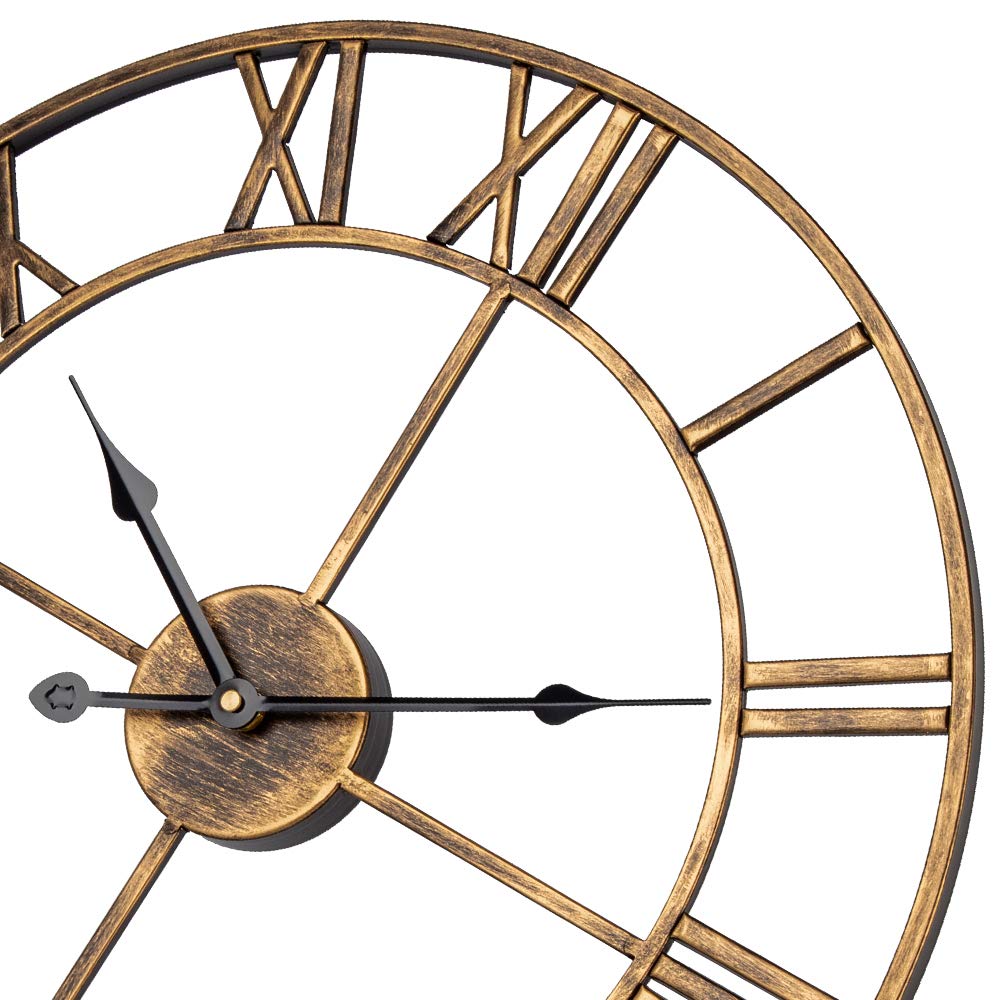 ARVINKEY 47cm Silent Wall Clock – Vintage Metal Skeleton Roman Numerals