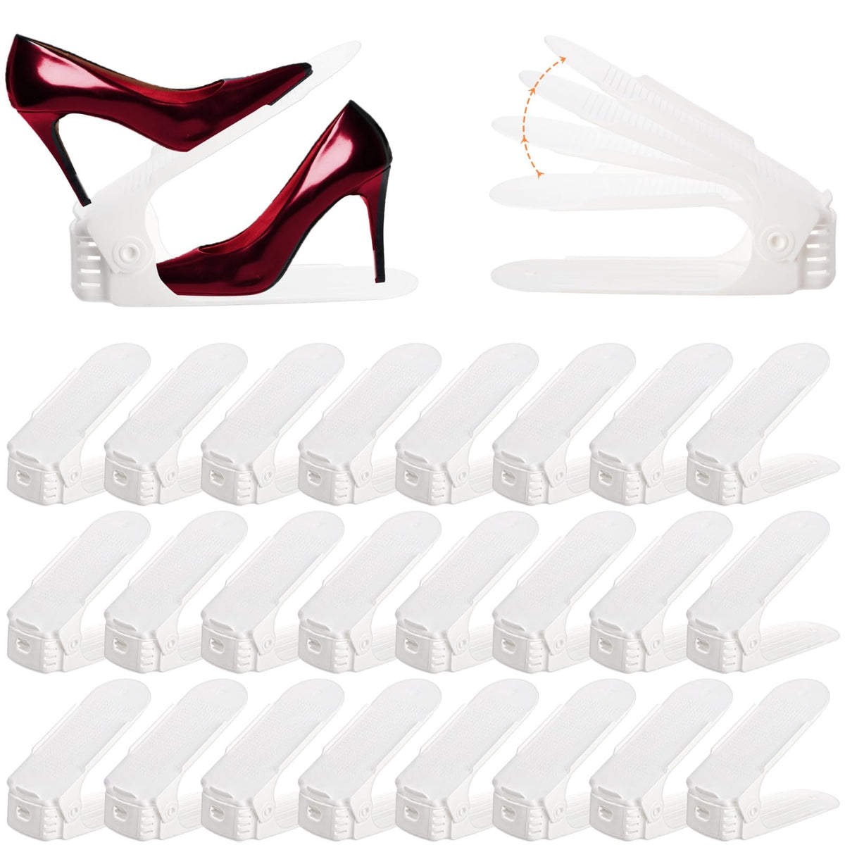 Noamus 24 Packs Shoe Slots Organizer, Adjustable 4 Level Shoe Stacker, Double Layer Stack Shoe Holder, White Plastic Shoes Space Saver - image 1