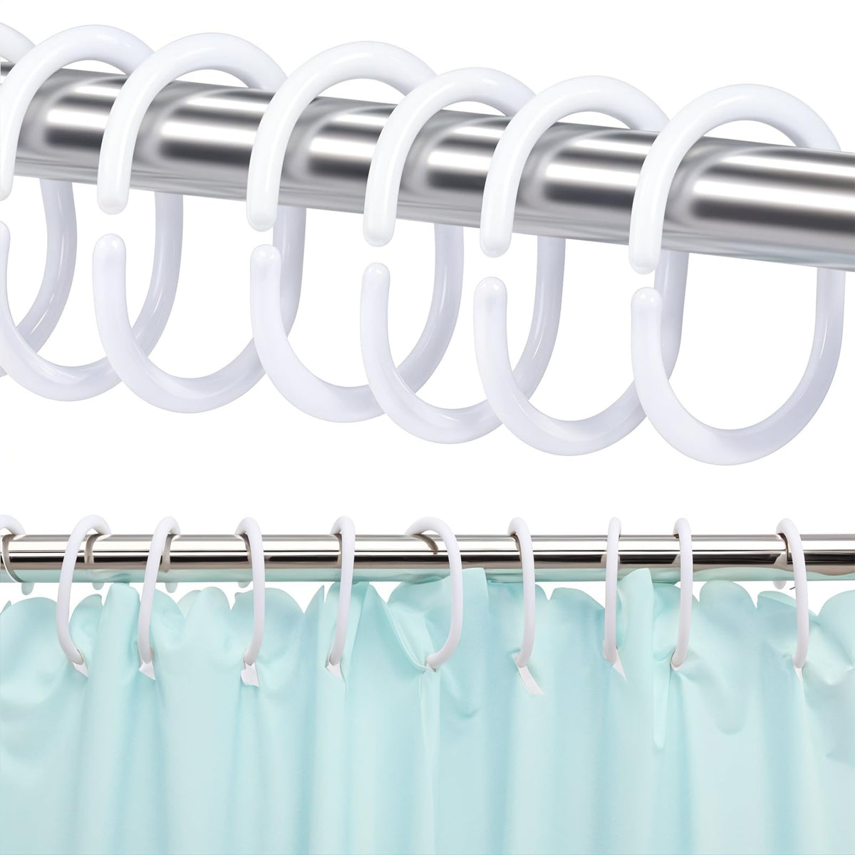 Lanjue 36 Pack Shower Curtain Rings, White Plastic C Hooks