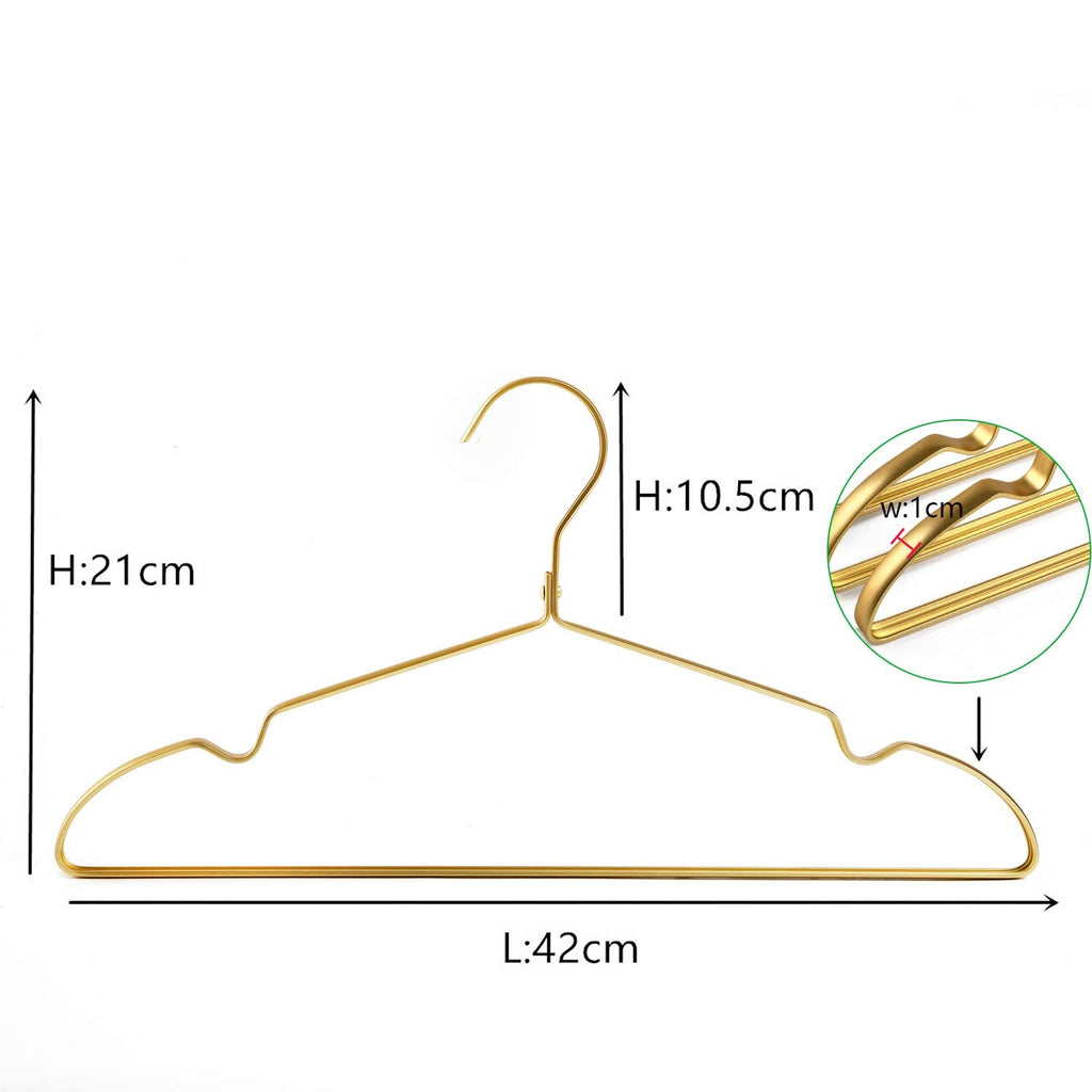 Amber Home Matte Gold Aluminum Coat Hangers - 20 Pack Durable Metal Rack