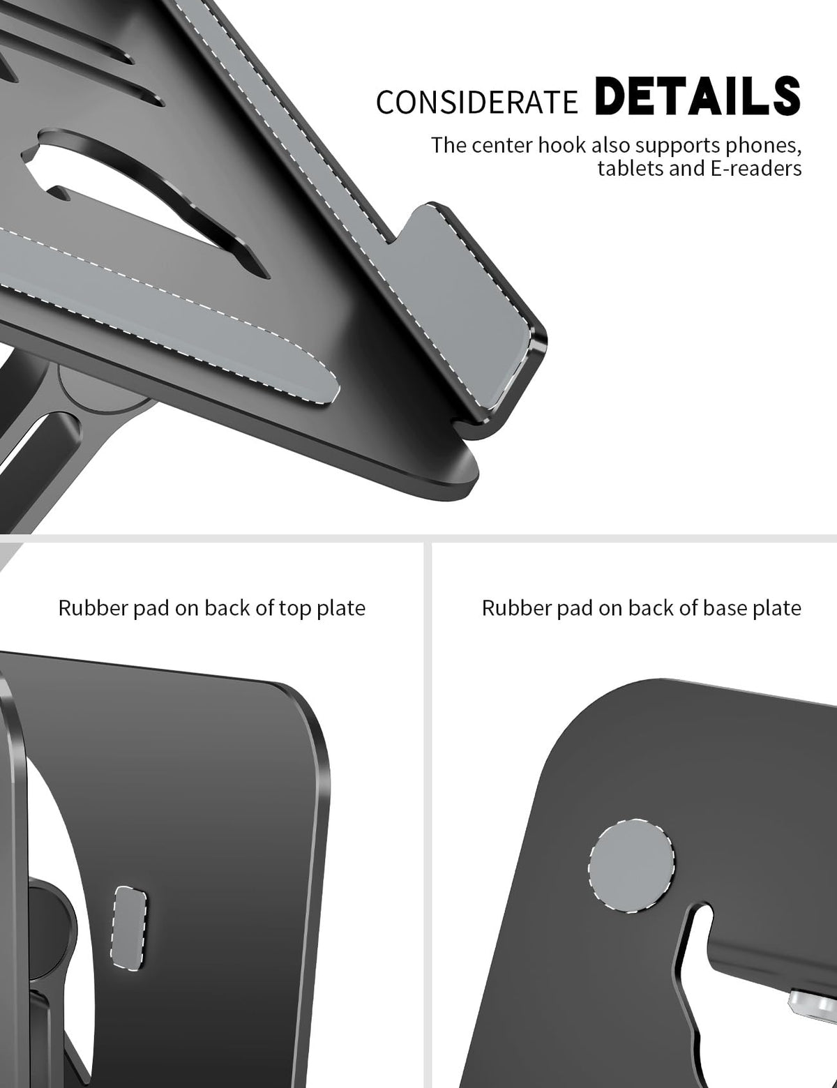 Tobeoneer Aluminum Adjustable Laptop Stand for Desk,Foldable, 10-16",Black