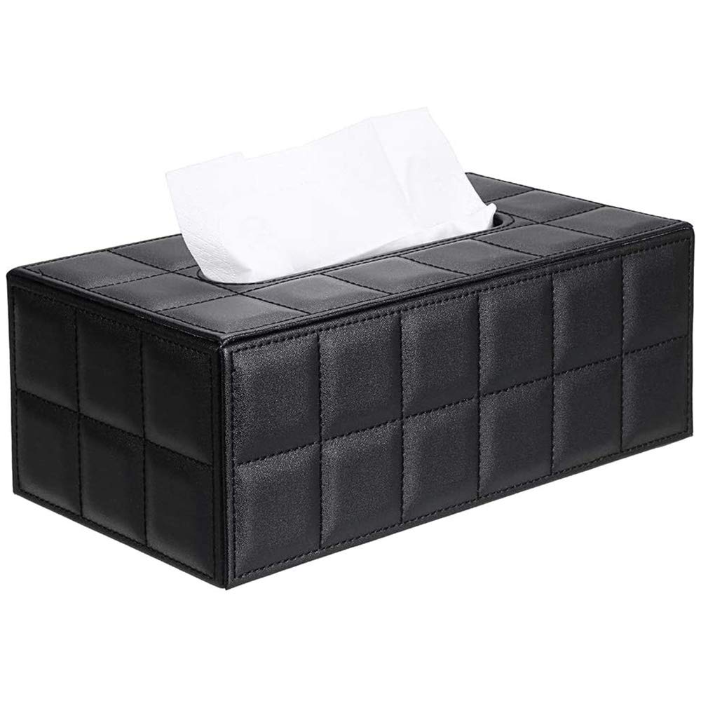 POFET Black PU Leather Rectangular Tissue Box Cover – Marble Texture