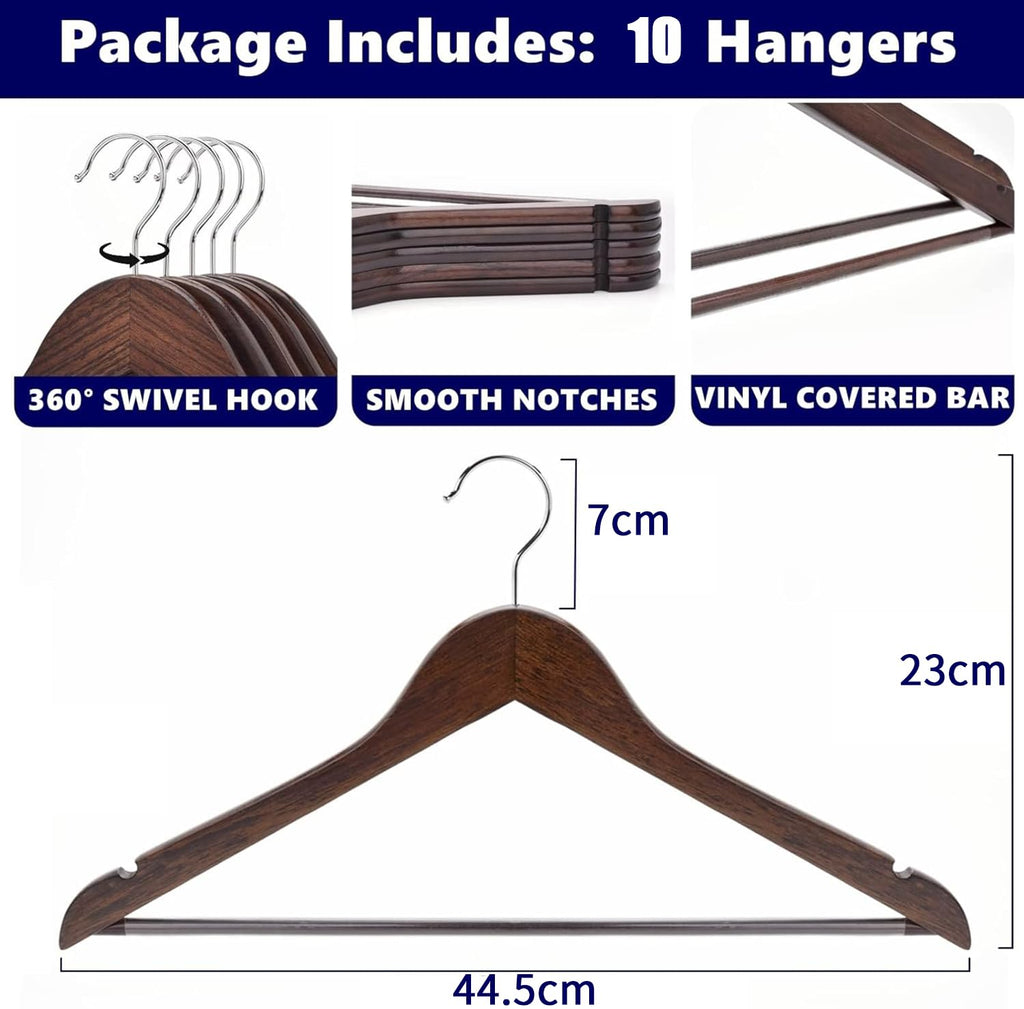 Amber Home 10pcs Retro Wooden Coat Hangers, Wood Suit Hangers, Antique - image 2