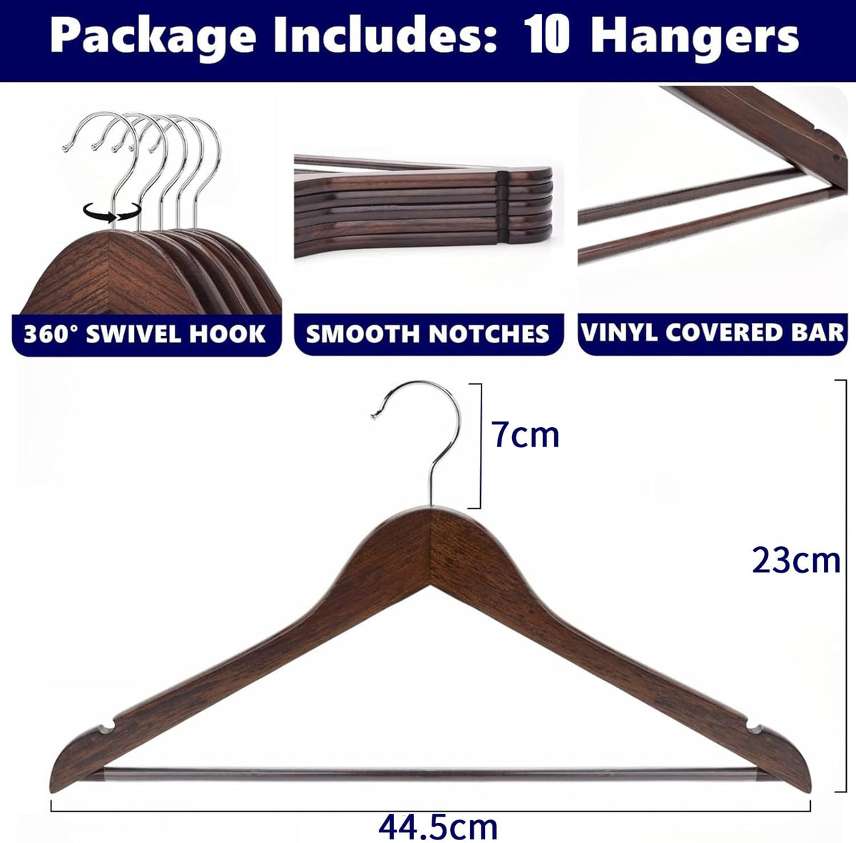 Amber Home 10pcs Retro Wooden Coat Hangers, Wood Suit Hangers, Antique - image 2