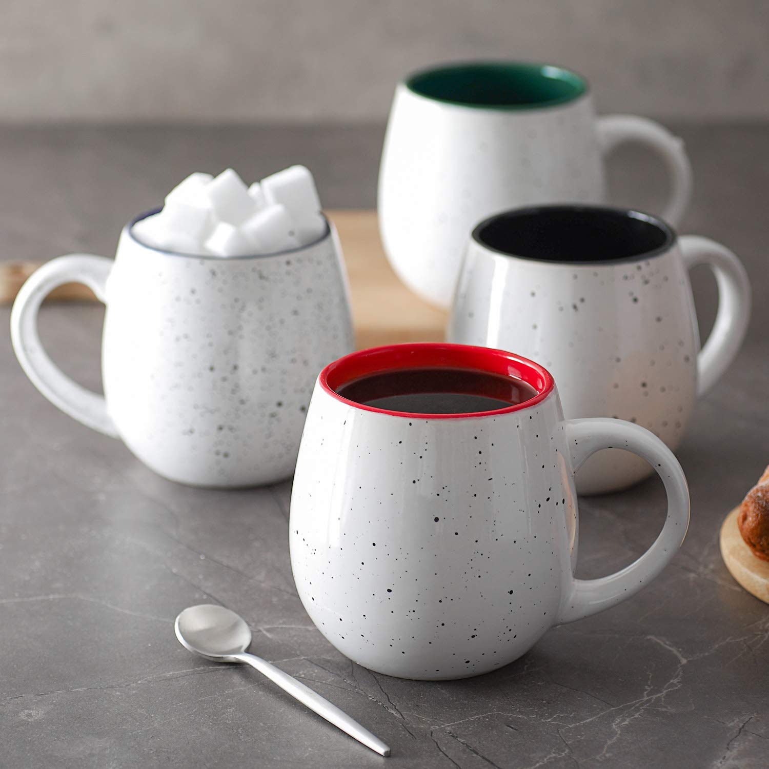 LIFVER 21 Oz Large Ceramic Coffee Mugs – Set of 4 Speckled Porcelain Cups