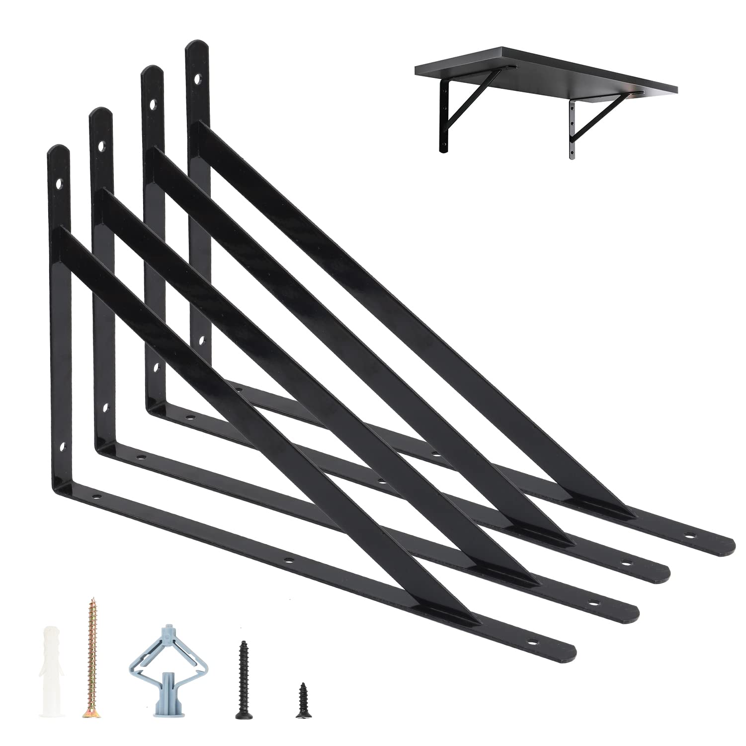 Heavy Duty Shelf Brackets | 16 Inch Metal L Brackets | 4 Pack