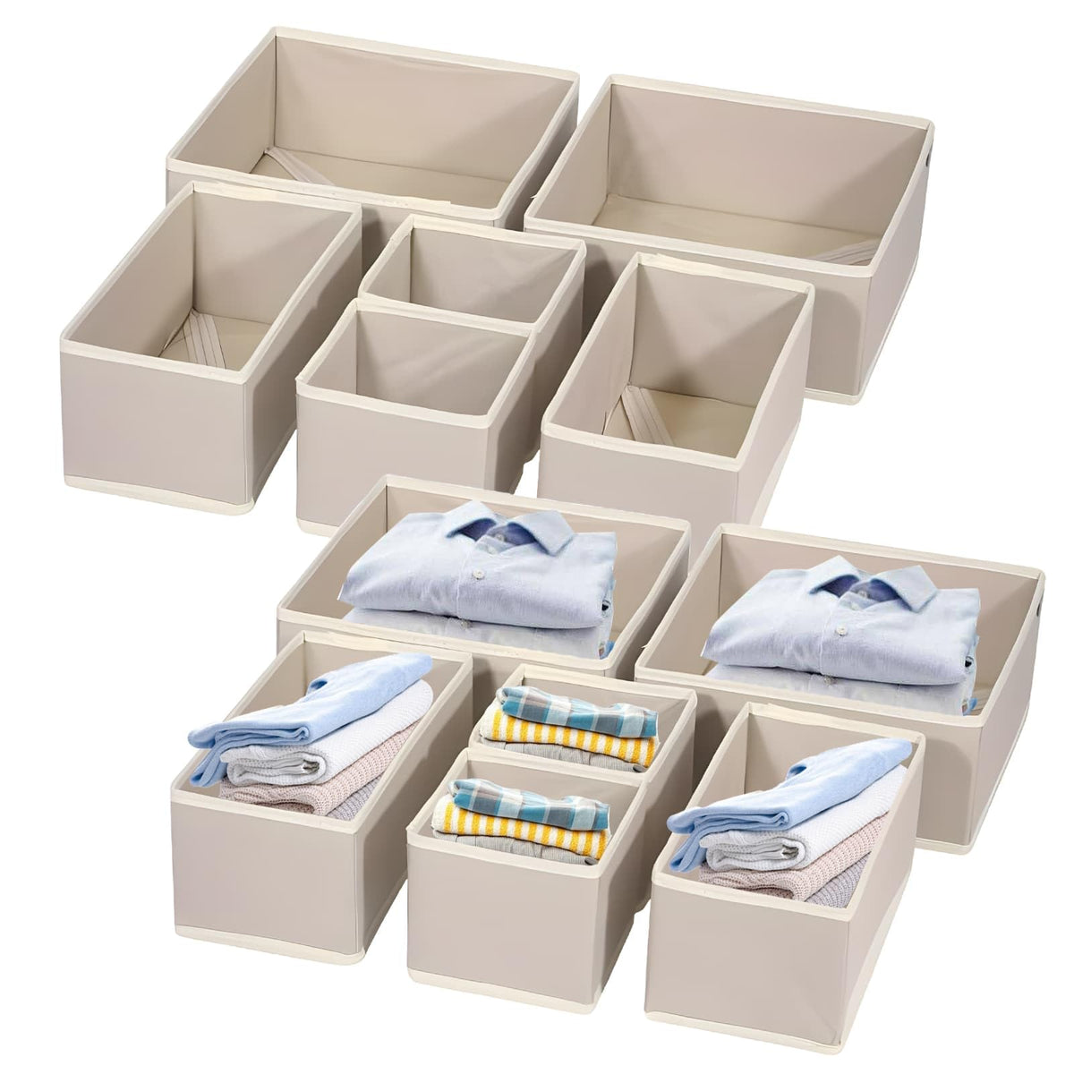 Clothes Drawer Folding Wardrobe Organisers 12-Piece Drawer DividersKhaki