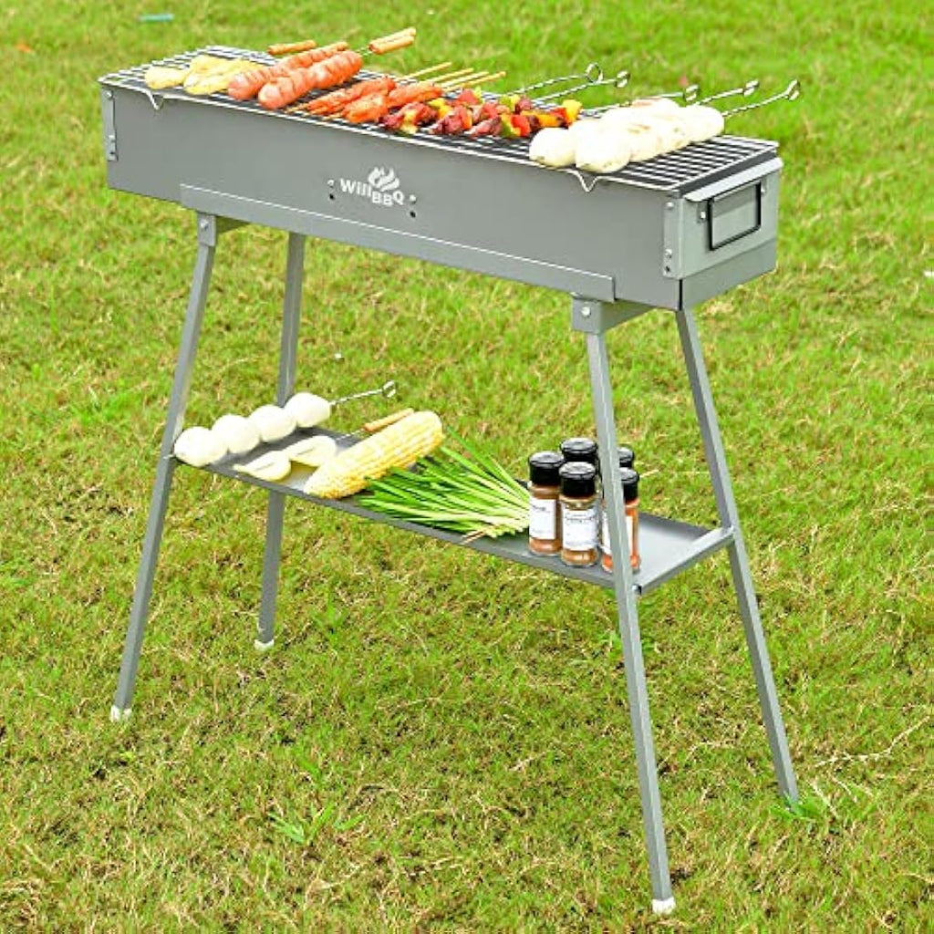 WILLBBQ Portable Charcoal Grill – Foldable Alloy Steel Hibachi BBQ