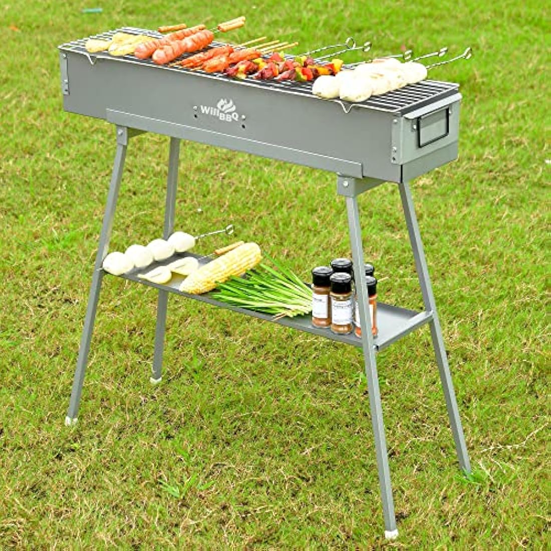 WILLBBQ Portable Charcoal Grill – Foldable Alloy Steel Hibachi BBQ