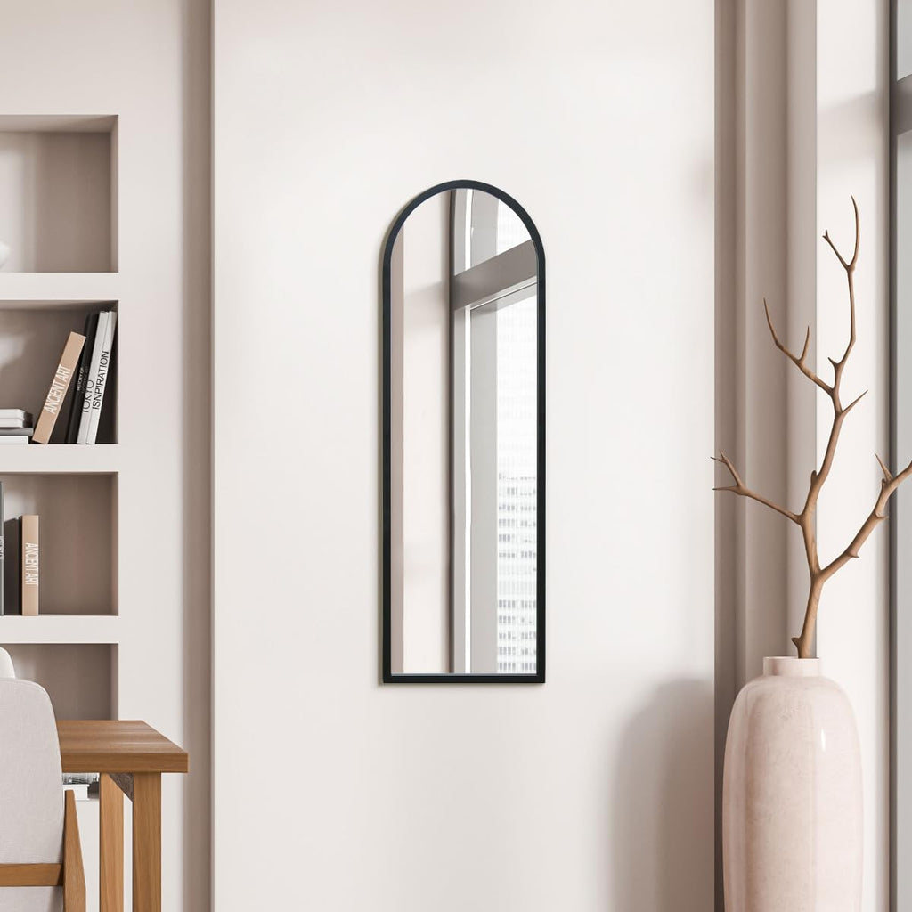 MirrorOutlet Arcus Black Metal Arched Wall Mirror - 47" x 16"