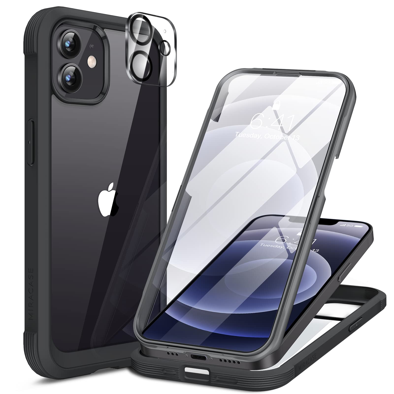 Miracase iPhone 12 / 12 Pro Case with Built-in Screen Protector - Black