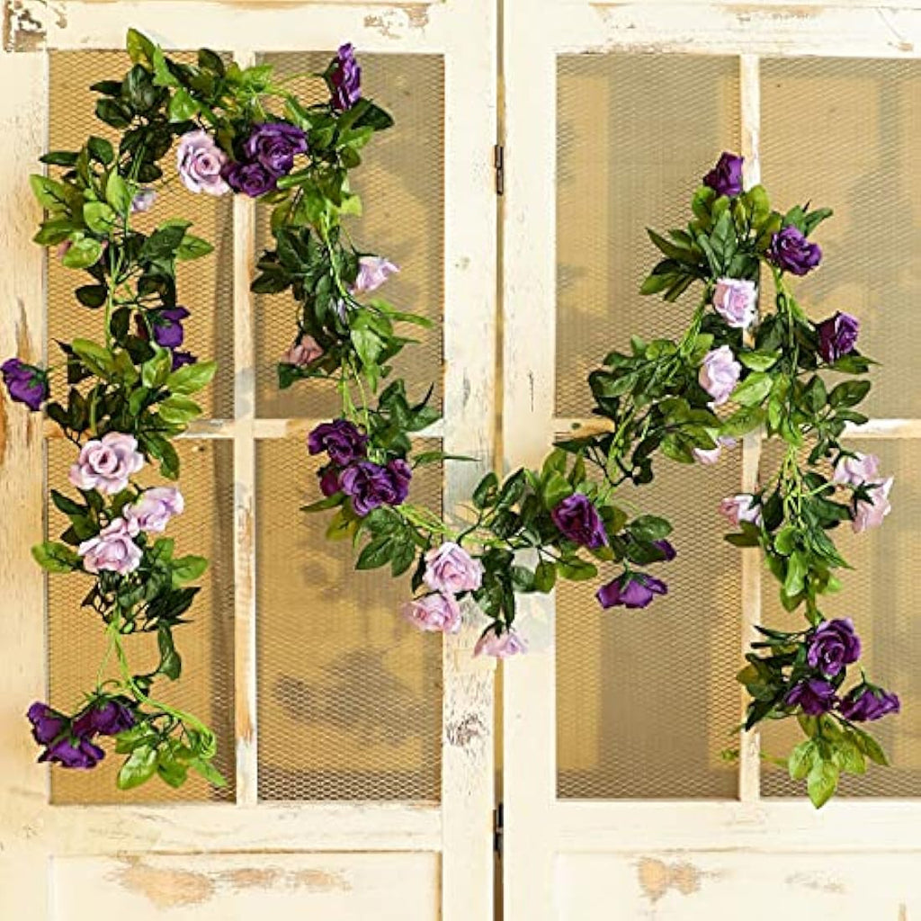 Veryhome 3PCS Artificial Purple Rose Flower Garland | 7.9FT Silk Floral Vines
