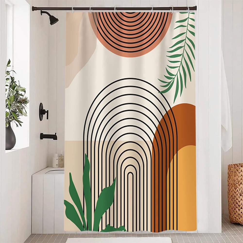 Boho Abstract Shower Curtain – Waterproof Mid Century Fabric