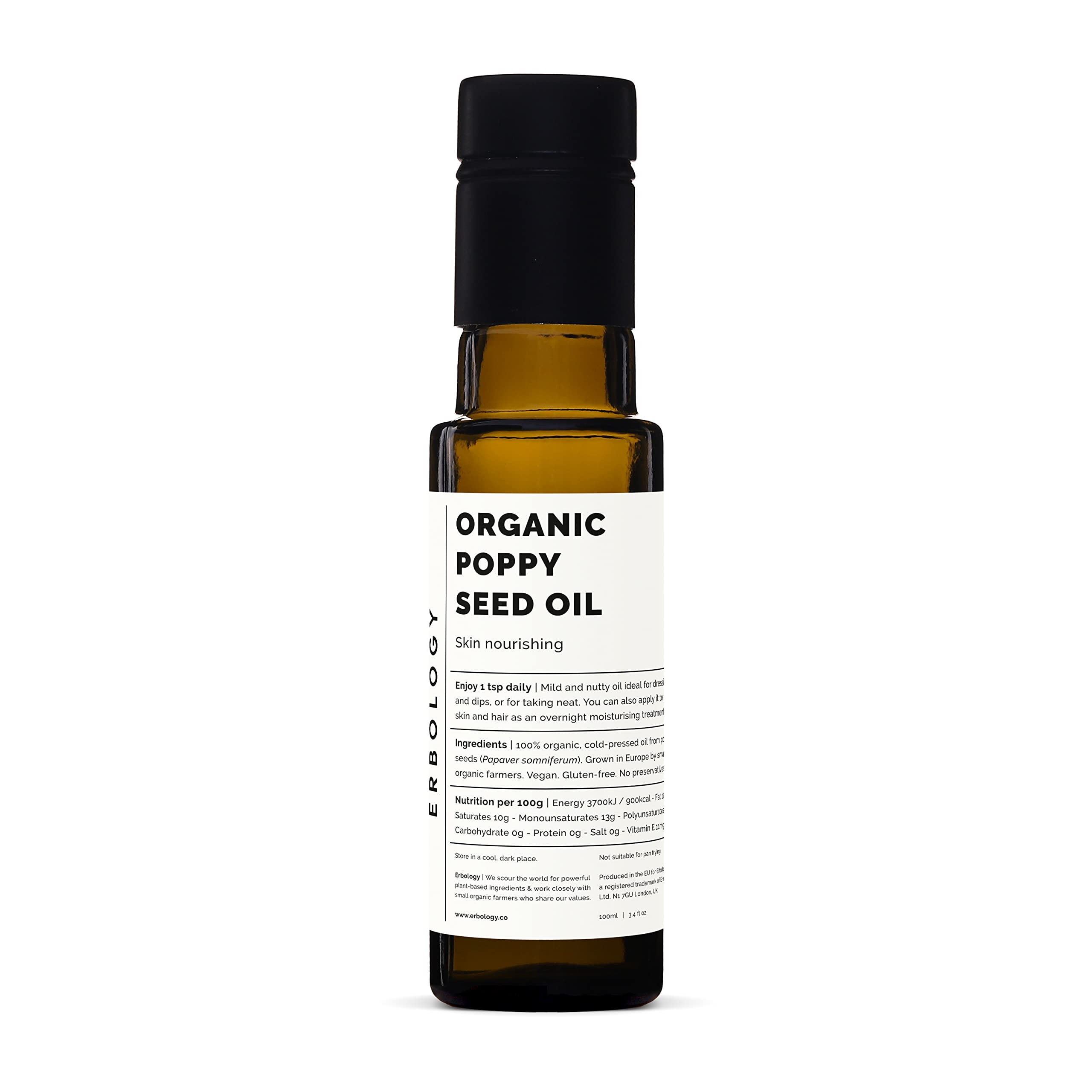 Erbology Organic Poppy Seed Oil – Cold-Pressed Skincare with Vitamin E