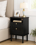 HEYZOEY Wooden Bedside Cabinet – Farmhouse Nightstand with Storage, Black