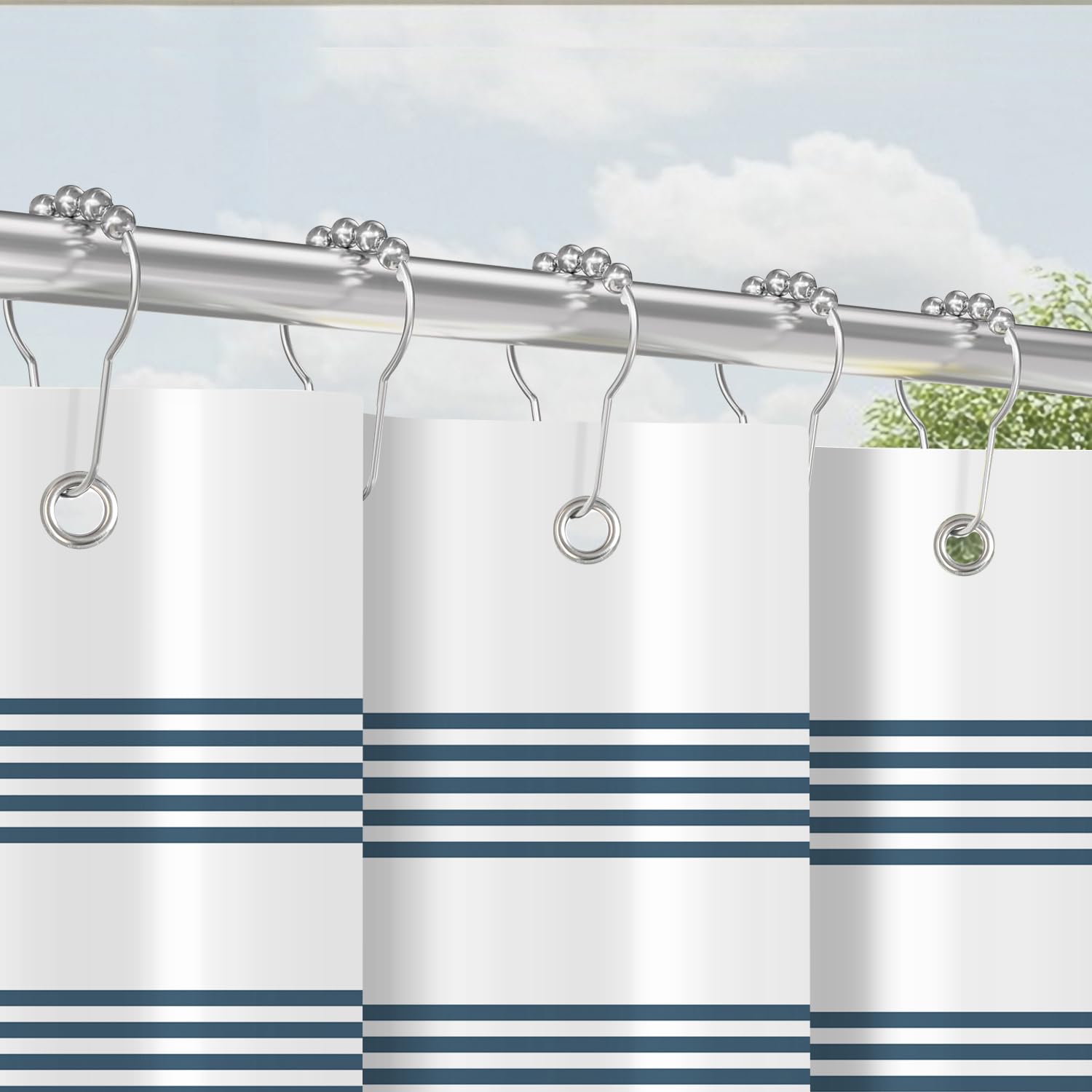 Lerores Blue Striped Shower Curtain | 120x200cm Anti-Mould Polyester