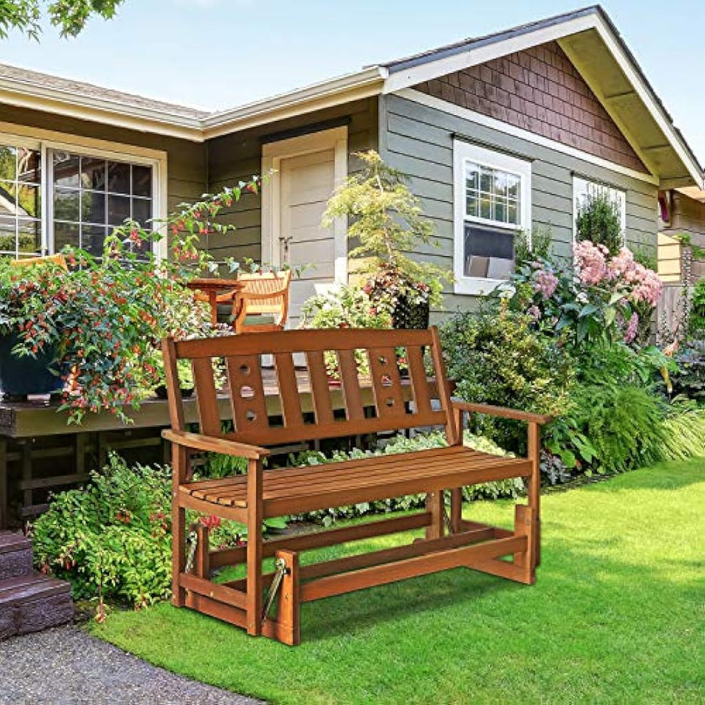 Furinno New Mexico Outdoor Glider – Hardwood Patio Bench, Teak Oil Finish