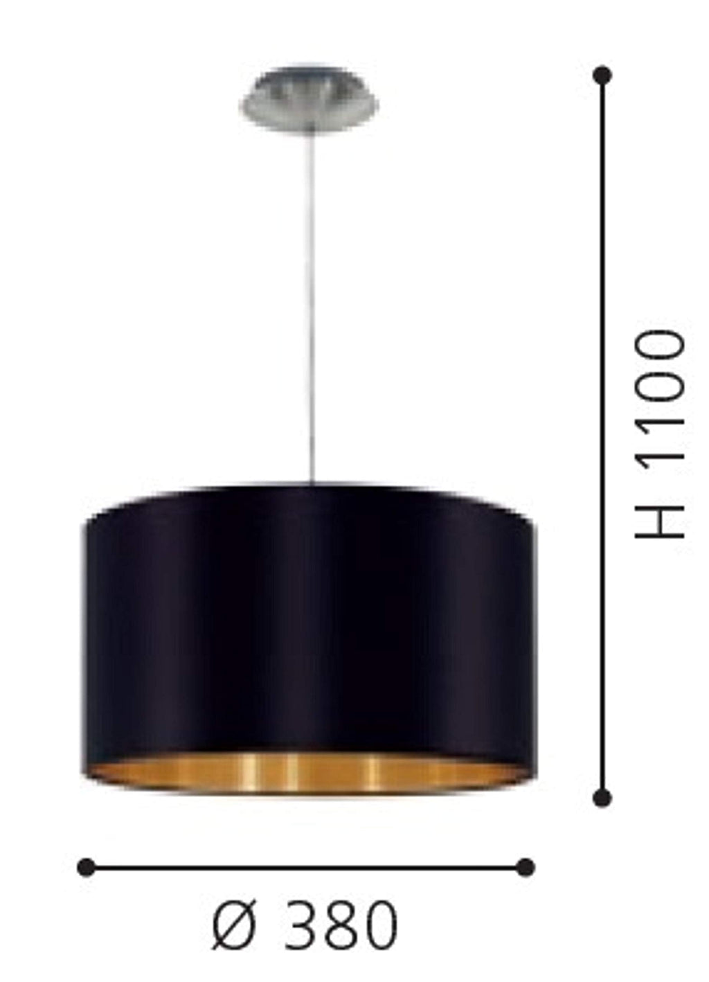 EGLO Maserlo Pendant Lamp – Black & Gold Textile Shade, 38cm Nickel Steel