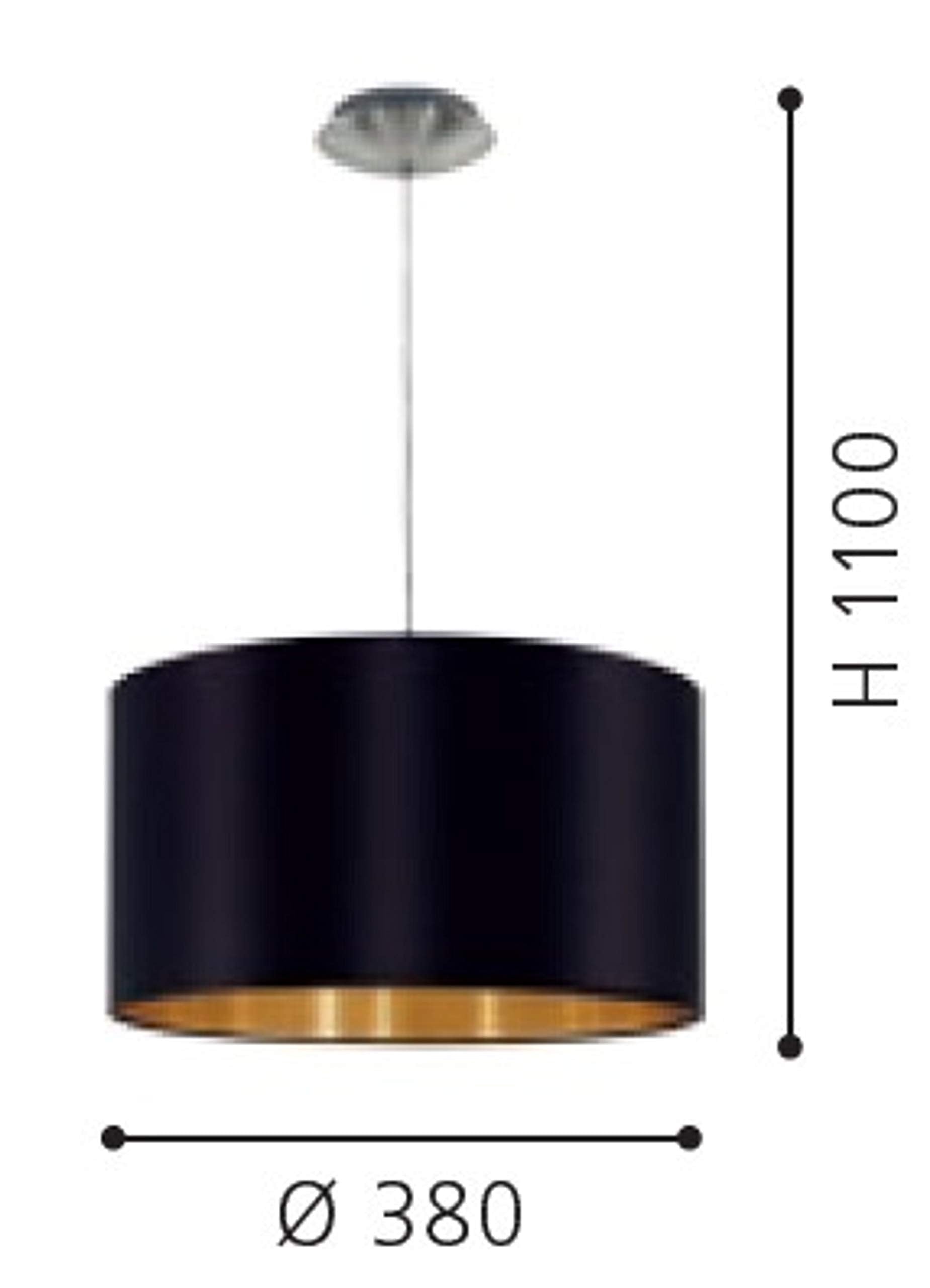 EGLO Maserlo Pendant Lamp – Black & Gold Textile Shade, 38cm Nickel Steel